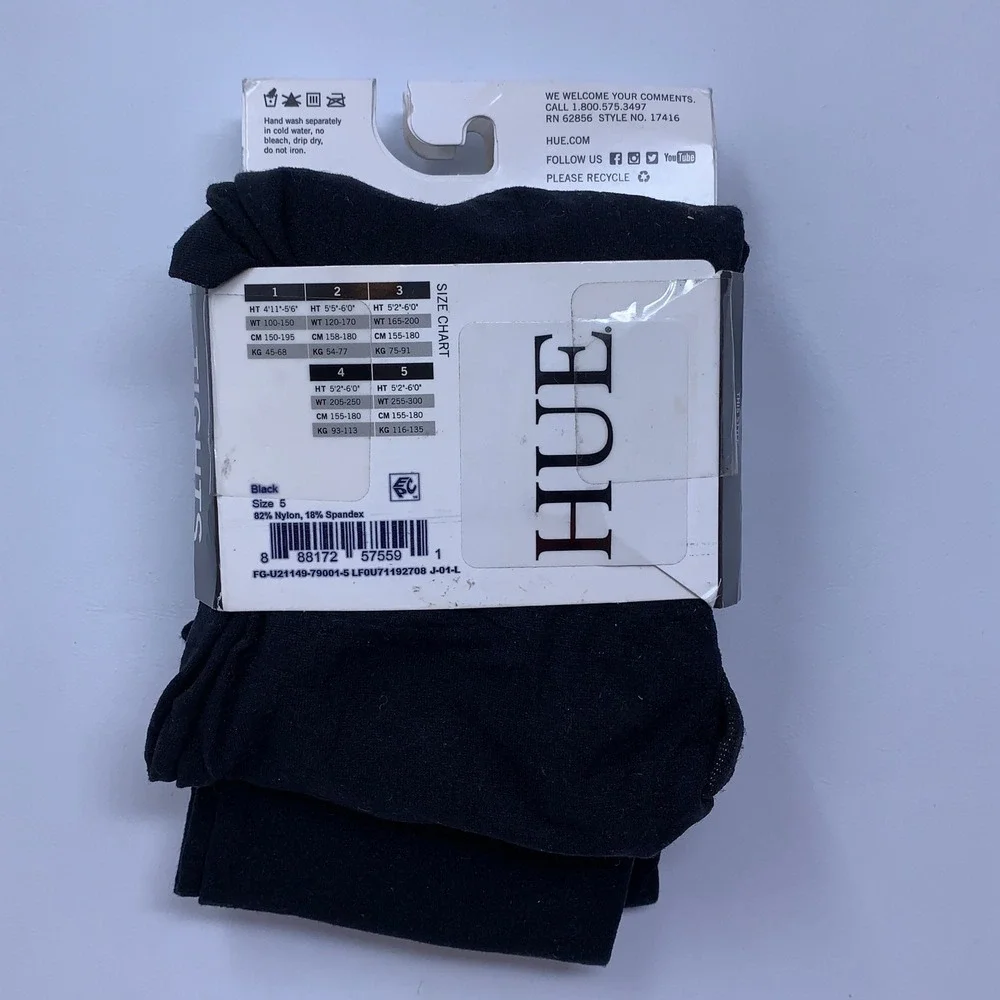 HUE Womens Size 5 Black Opaque Control Top 2 Pairs Tights 17416 NWT